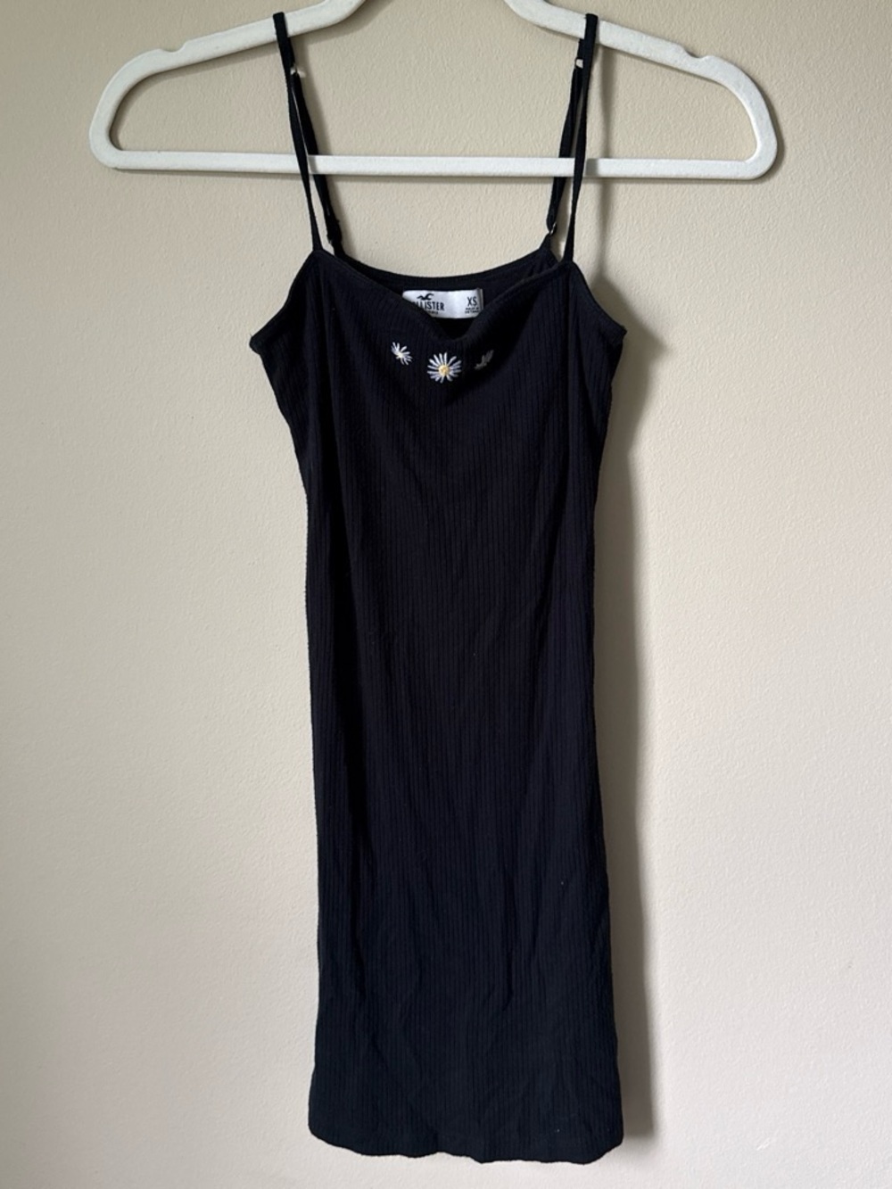 Hollister Black Ribbed Dress with Daisy Embroidery